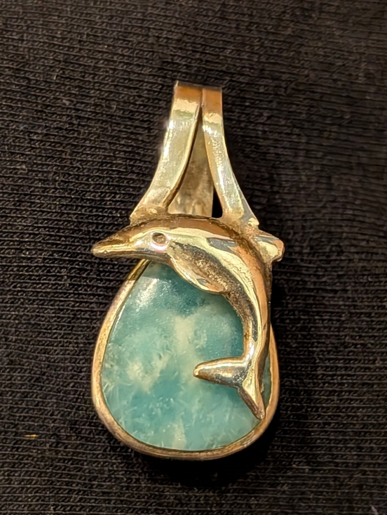 Jewelry - Dolphin Teardrop Caribbean Larimar Pendant & Sterling Silver